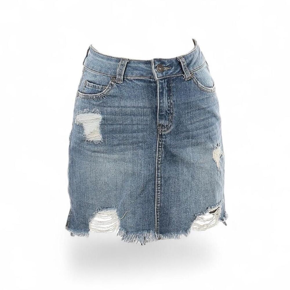 Rewash Denim Ripped Jean Distressed Mini Skirt